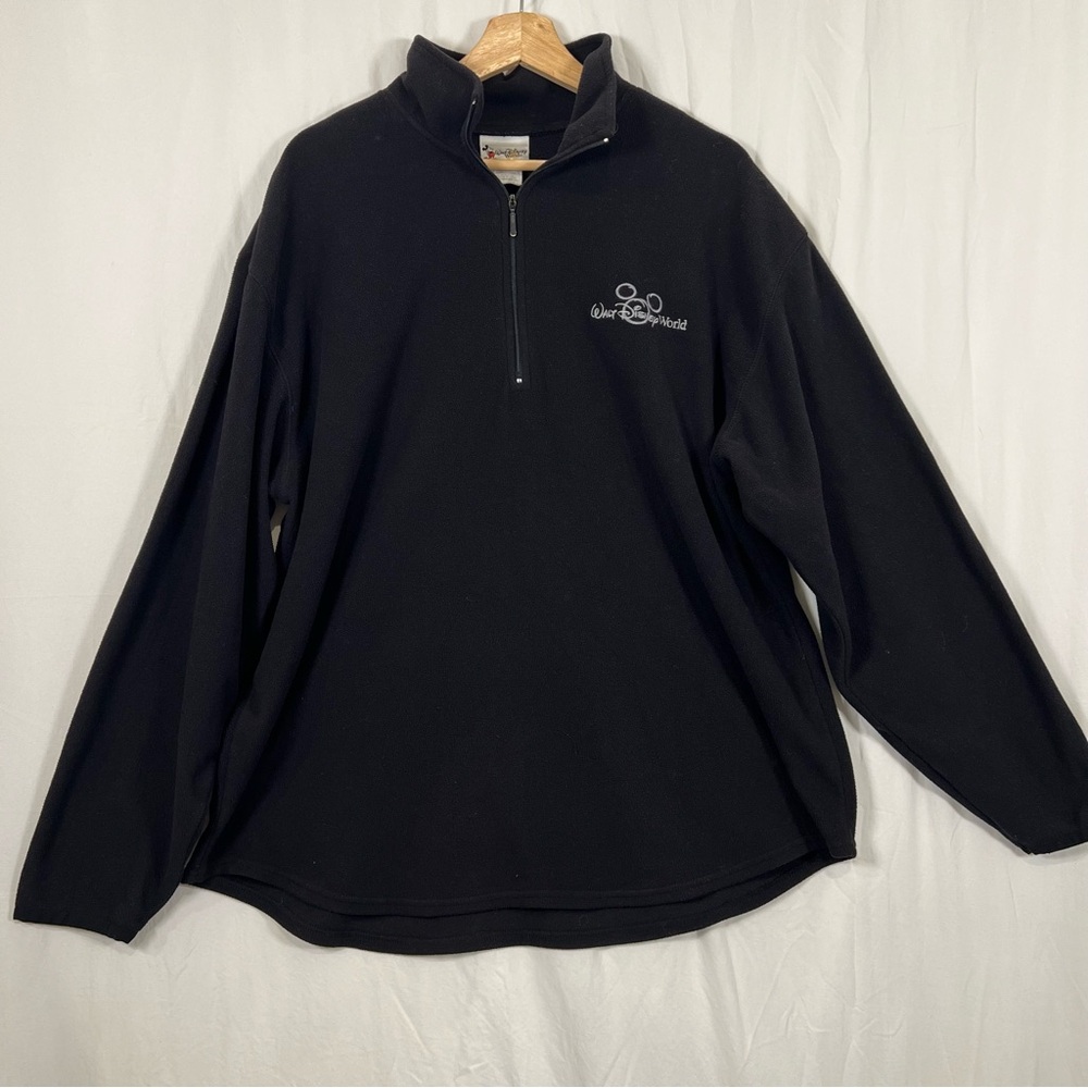 Walt Disney World Black Quarter Zip-Up Fleece Pullover embroidered Mickey Sz L